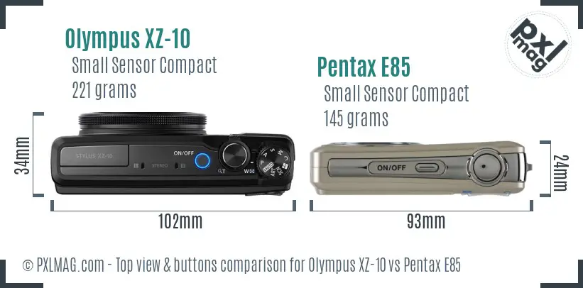 Olympus XZ-10 vs Pentax E85 top view buttons comparison