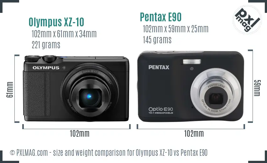Olympus XZ-10 vs Pentax E90 size comparison