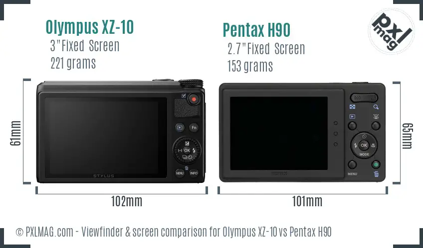 Olympus XZ-10 vs Pentax H90 Screen and Viewfinder comparison