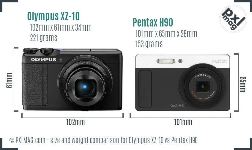 Olympus XZ-10 vs Pentax H90 size comparison