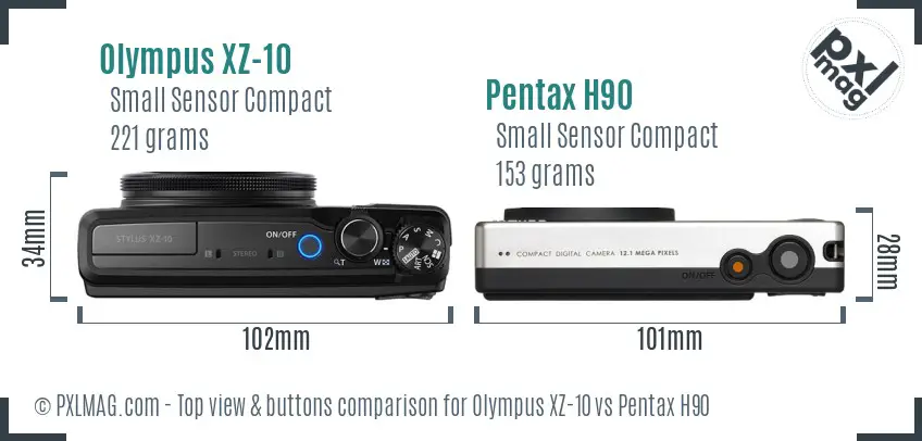 Olympus XZ-10 vs Pentax H90 top view buttons comparison