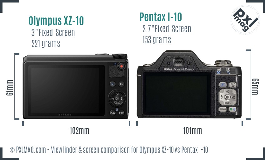 Olympus XZ-10 vs Pentax I-10 Screen and Viewfinder comparison