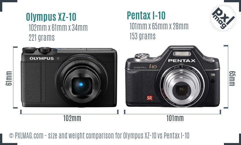 Olympus XZ-10 vs Pentax I-10 size comparison