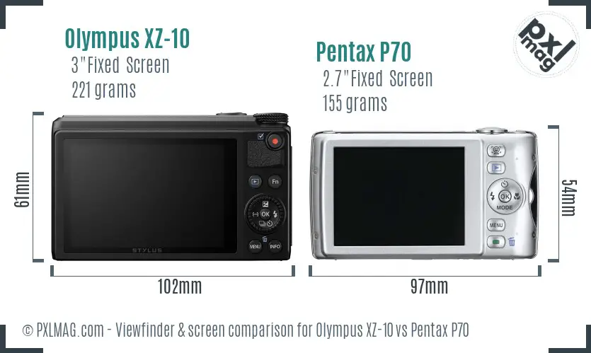 Olympus XZ-10 vs Pentax P70 Screen and Viewfinder comparison