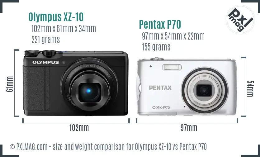 Olympus XZ-10 vs Pentax P70 size comparison