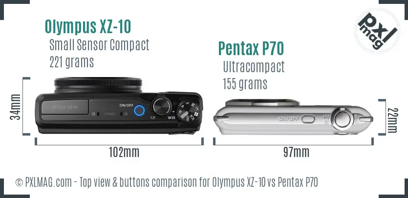 Olympus XZ-10 vs Pentax P70 top view buttons comparison
