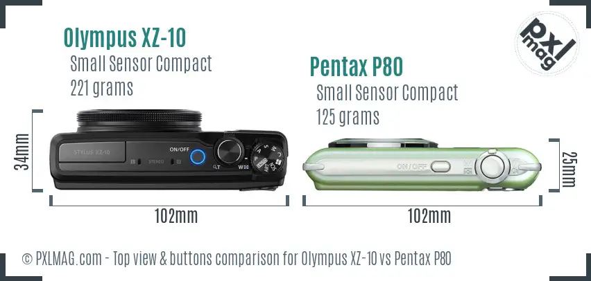 Olympus XZ-10 vs Pentax P80 top view buttons comparison
