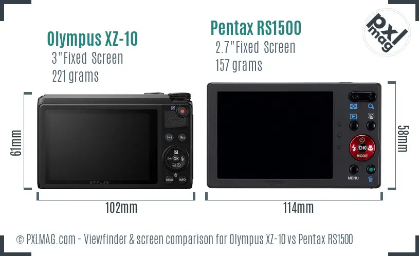 Olympus XZ-10 vs Pentax RS1500 Screen and Viewfinder comparison