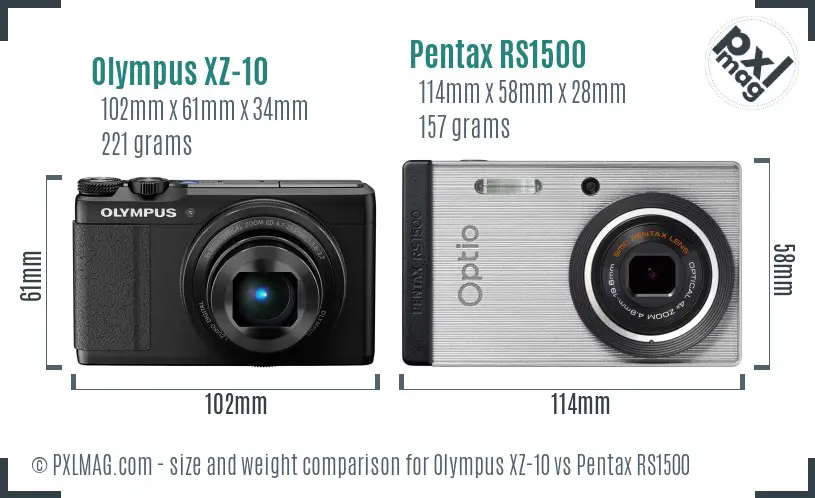 Olympus XZ-10 vs Pentax RS1500 size comparison