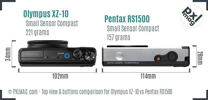 Olympus XZ-10 vs Pentax RS1500 top view buttons comparison