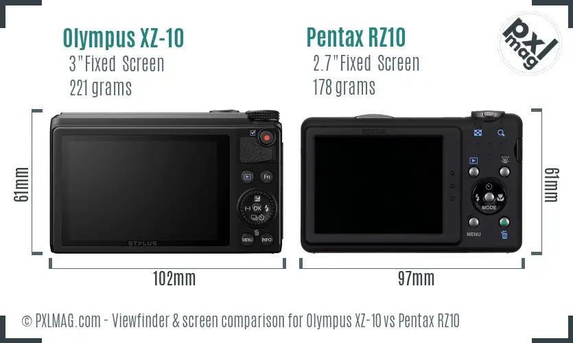 Olympus XZ-10 vs Pentax RZ10 Screen and Viewfinder comparison