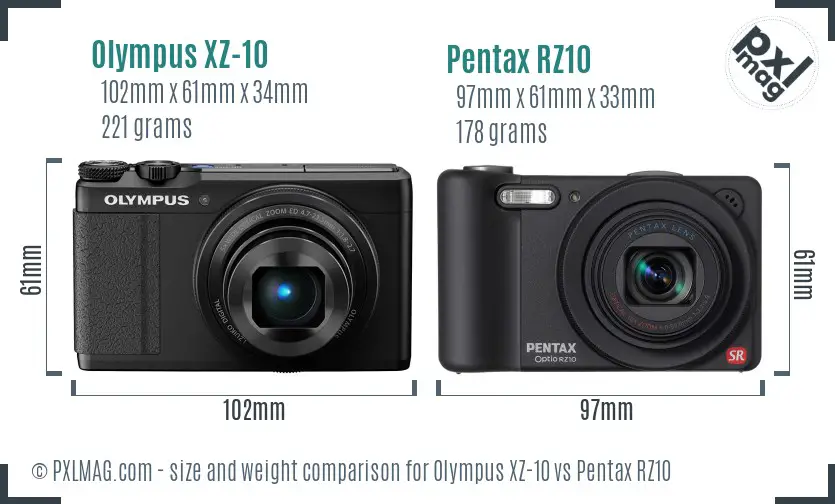 Olympus XZ-10 vs Pentax RZ10 size comparison