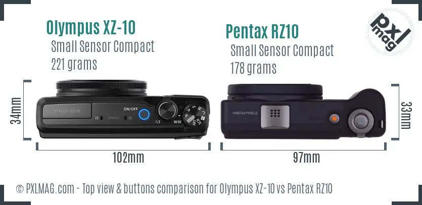 Olympus XZ-10 vs Pentax RZ10 top view buttons comparison