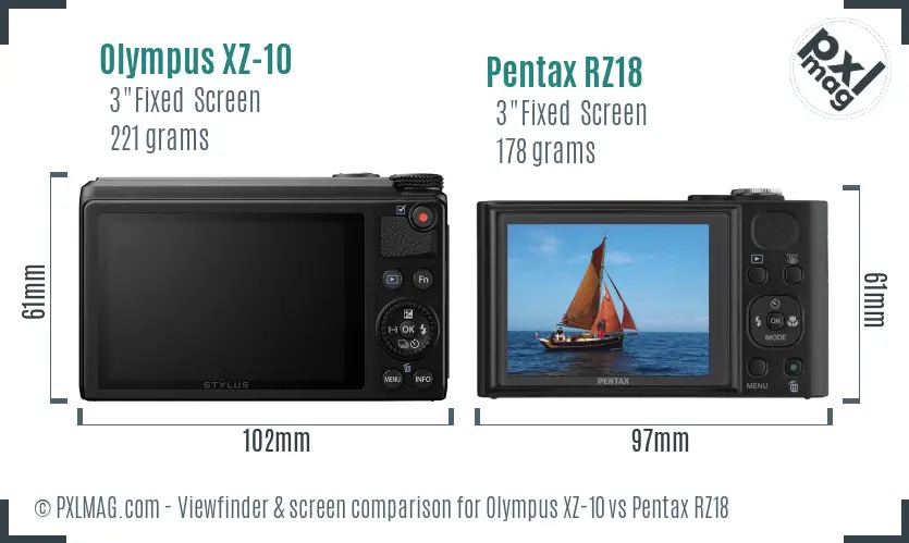 Olympus XZ-10 vs Pentax RZ18 Screen and Viewfinder comparison