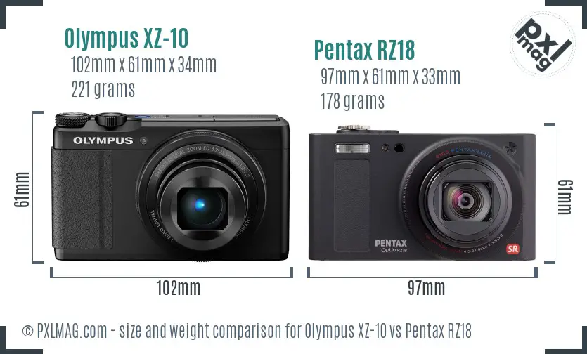 Olympus XZ-10 vs Pentax RZ18 size comparison