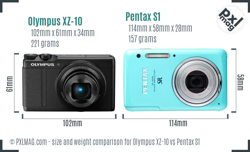 Olympus XZ-10 vs Pentax S1 size comparison