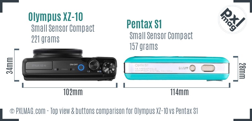 Olympus XZ-10 vs Pentax S1 top view buttons comparison