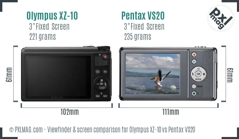 Olympus XZ-10 vs Pentax VS20 Screen and Viewfinder comparison