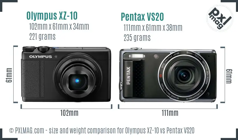Olympus XZ-10 vs Pentax VS20 size comparison