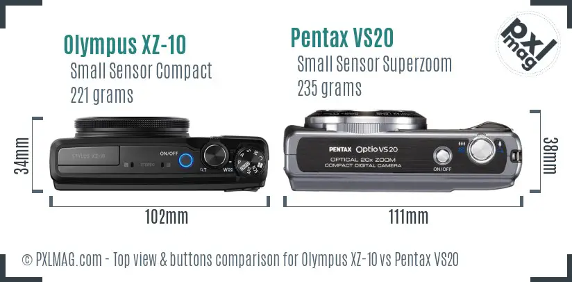 Olympus XZ-10 vs Pentax VS20 top view buttons comparison