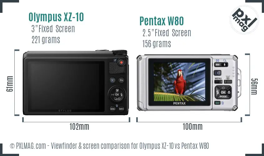 Olympus XZ-10 vs Pentax W80 Screen and Viewfinder comparison