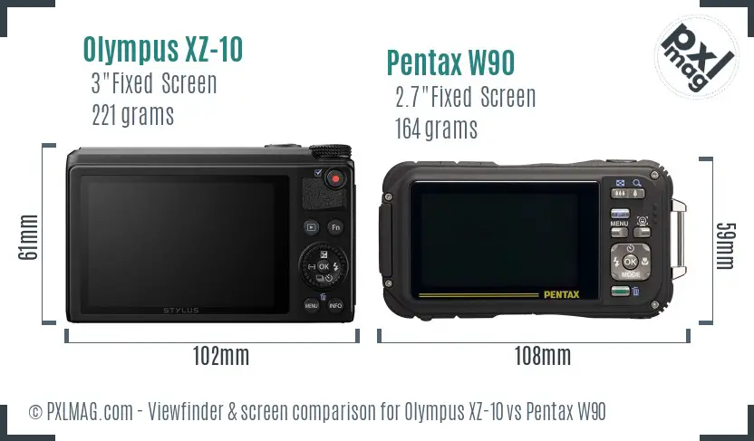 Olympus XZ-10 vs Pentax W90 Screen and Viewfinder comparison