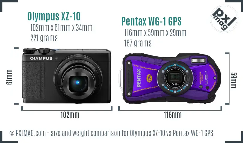 Olympus XZ-10 vs Pentax WG-1 GPS size comparison Olympus XZ-10 vs Pentax WG-1 GPS size comparison
