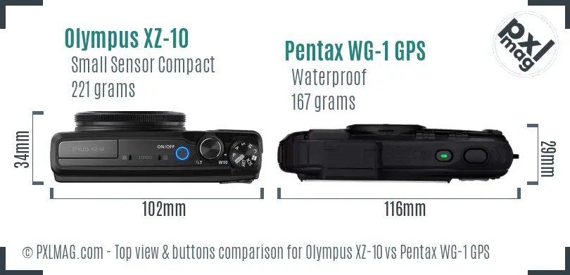 Olympus XZ-10 vs Pentax WG-1 GPS top view buttons comparison Olympus XZ-10 vs Pentax WG-1 GPS top view buttons comparison