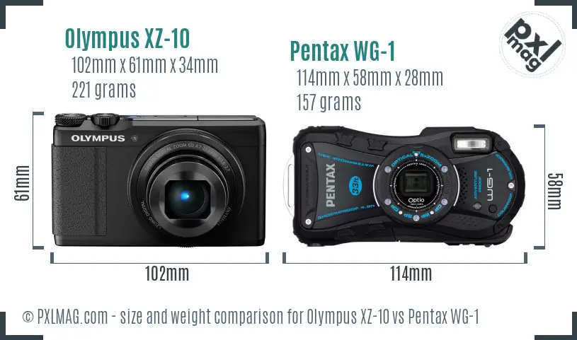 Olympus XZ-10 vs Pentax WG-1 size comparison