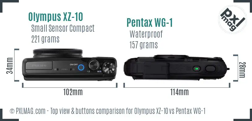 Olympus XZ-10 vs Pentax WG-1 top view buttons comparison