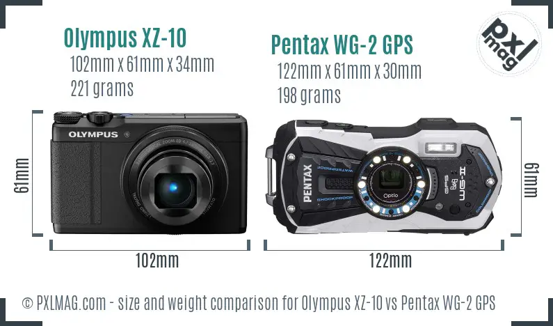 Olympus XZ-10 vs Pentax WG-2 GPS size comparison