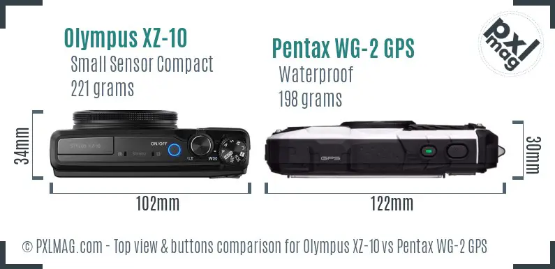 Olympus XZ-10 vs Pentax WG-2 GPS top view buttons comparison