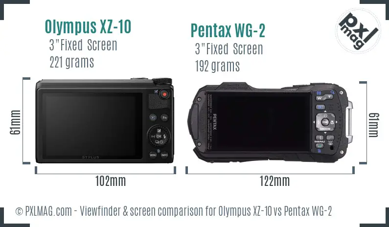 Olympus XZ-10 vs Pentax WG-2 Screen and Viewfinder comparison