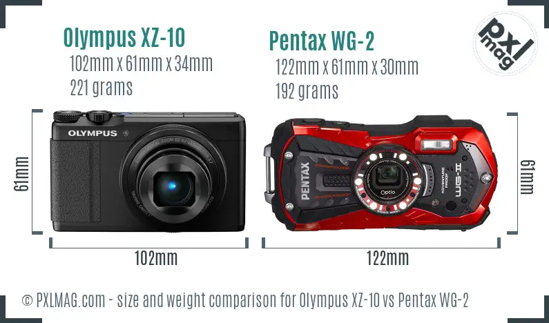 Olympus XZ-10 vs Pentax WG-2 size comparison