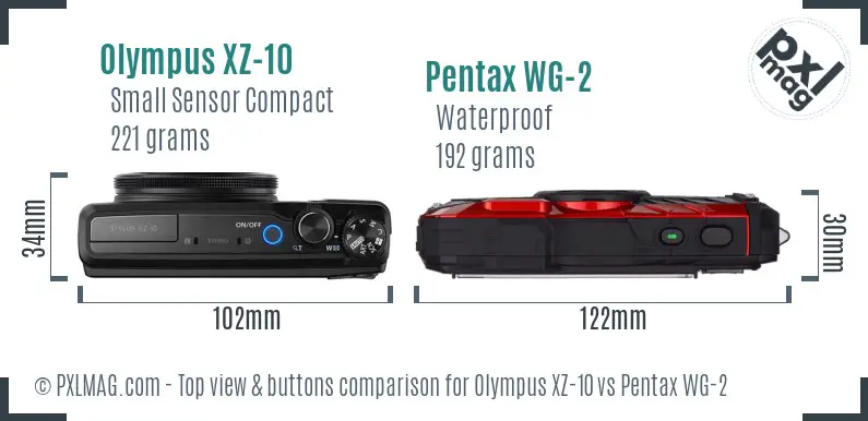 Olympus XZ-10 vs Pentax WG-2 top view buttons comparison