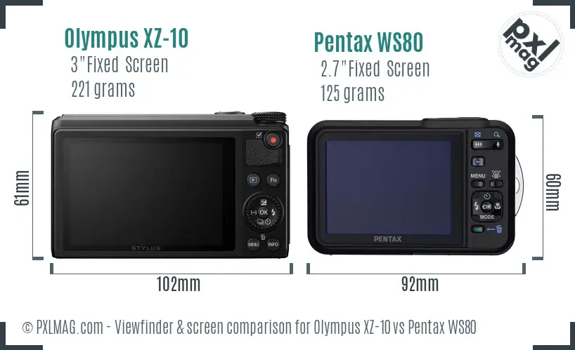 Olympus XZ-10 vs Pentax WS80 Screen and Viewfinder comparison