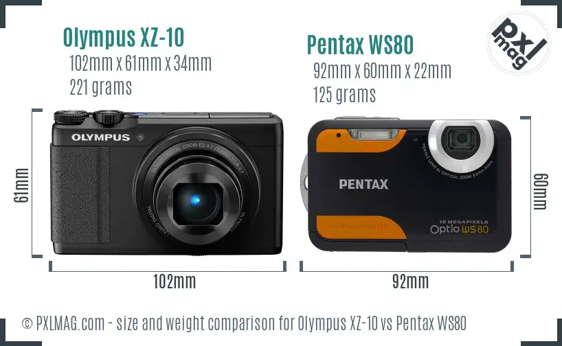 Olympus XZ-10 vs Pentax WS80 size comparison