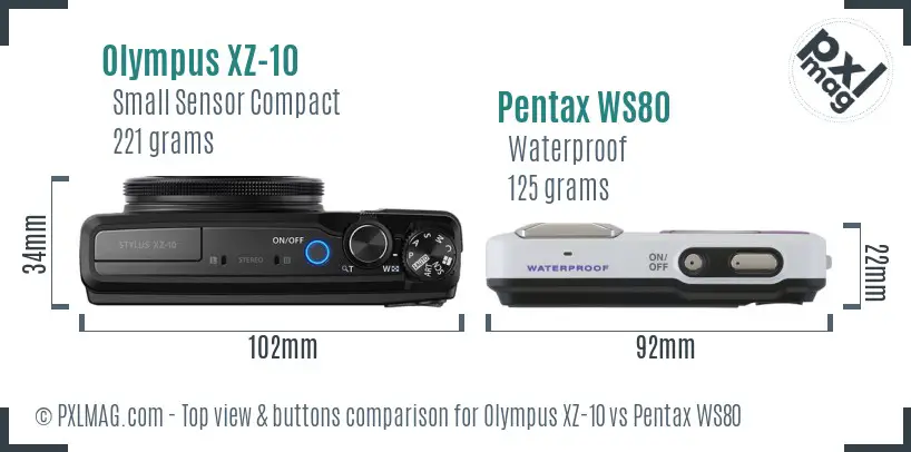 Olympus XZ-10 vs Pentax WS80 top view buttons comparison