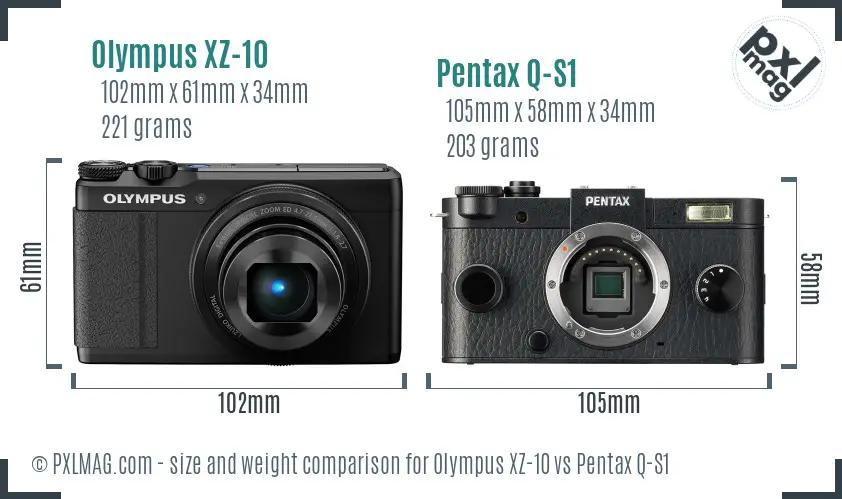 Olympus XZ-10 vs Pentax Q-S1 size comparison