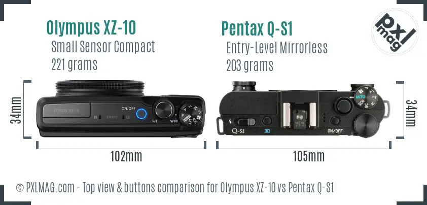 Olympus XZ-10 vs Pentax Q-S1 top view buttons comparison