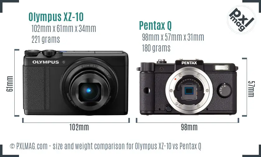 Olympus XZ-10 vs Pentax Q size comparison