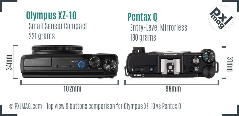 Olympus XZ-10 vs Pentax Q top view buttons comparison