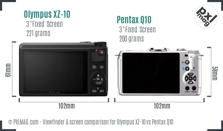 Olympus XZ-10 vs Pentax Q10 Screen and Viewfinder comparison