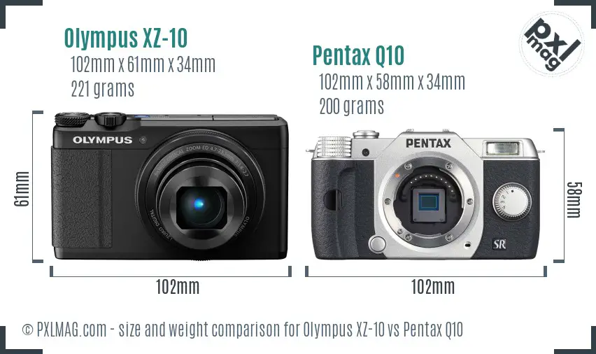 Olympus XZ-10 vs Pentax Q10 size comparison