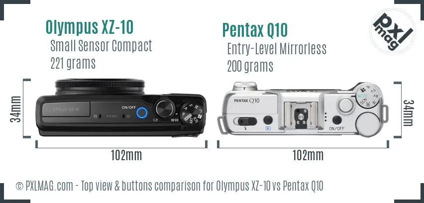 Olympus XZ-10 vs Pentax Q10 top view buttons comparison