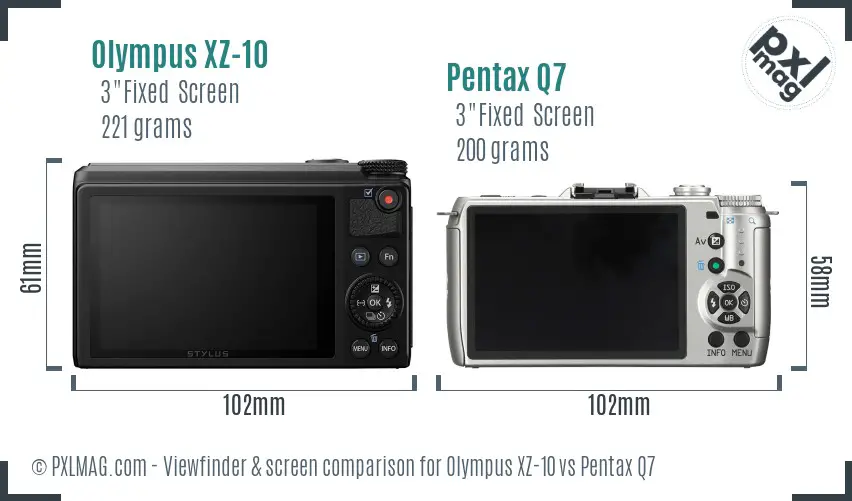 Olympus XZ-10 vs Pentax Q7 Screen and Viewfinder comparison