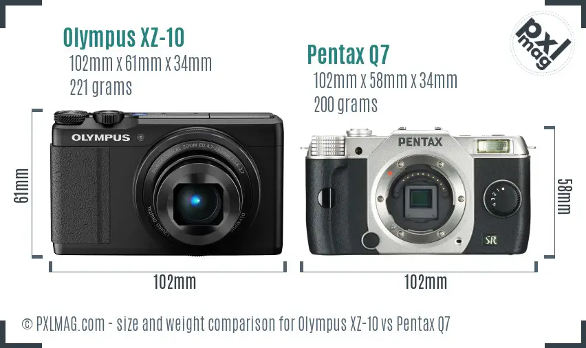 Olympus XZ-10 vs Pentax Q7 size comparison