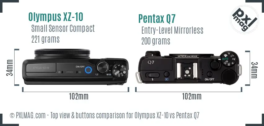 Olympus XZ-10 vs Pentax Q7 top view buttons comparison