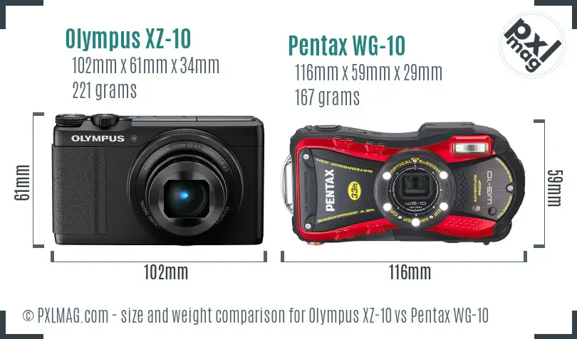 Olympus XZ-10 vs Pentax WG-10 size comparison