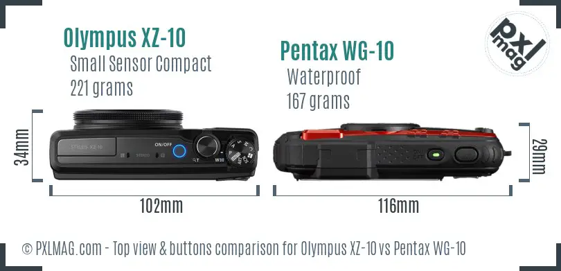 Olympus XZ-10 vs Pentax WG-10 top view buttons comparison